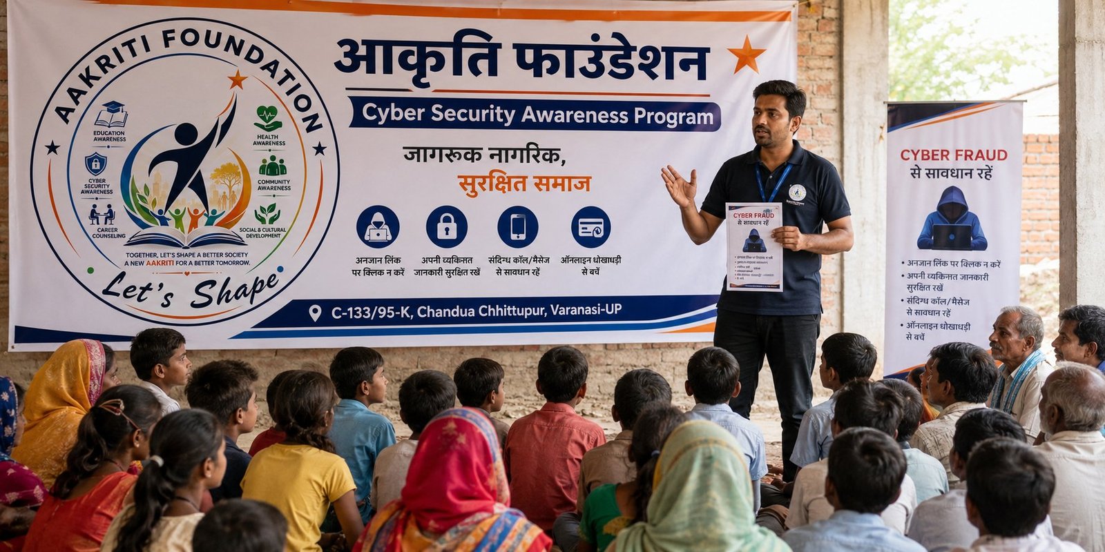 Aakriti Foundation volunteer leading a Cyber Security Awareness session in Varanasi